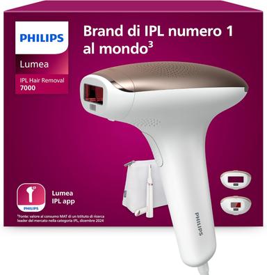 Philips Lumea 7000 Series, dispositivo di epilazione IPL, alternativa ai dispositivi di epilazione laser, con rifinitore a penna Satin Compact, 2 accessori per viso e corpo, modello BRI921/00
