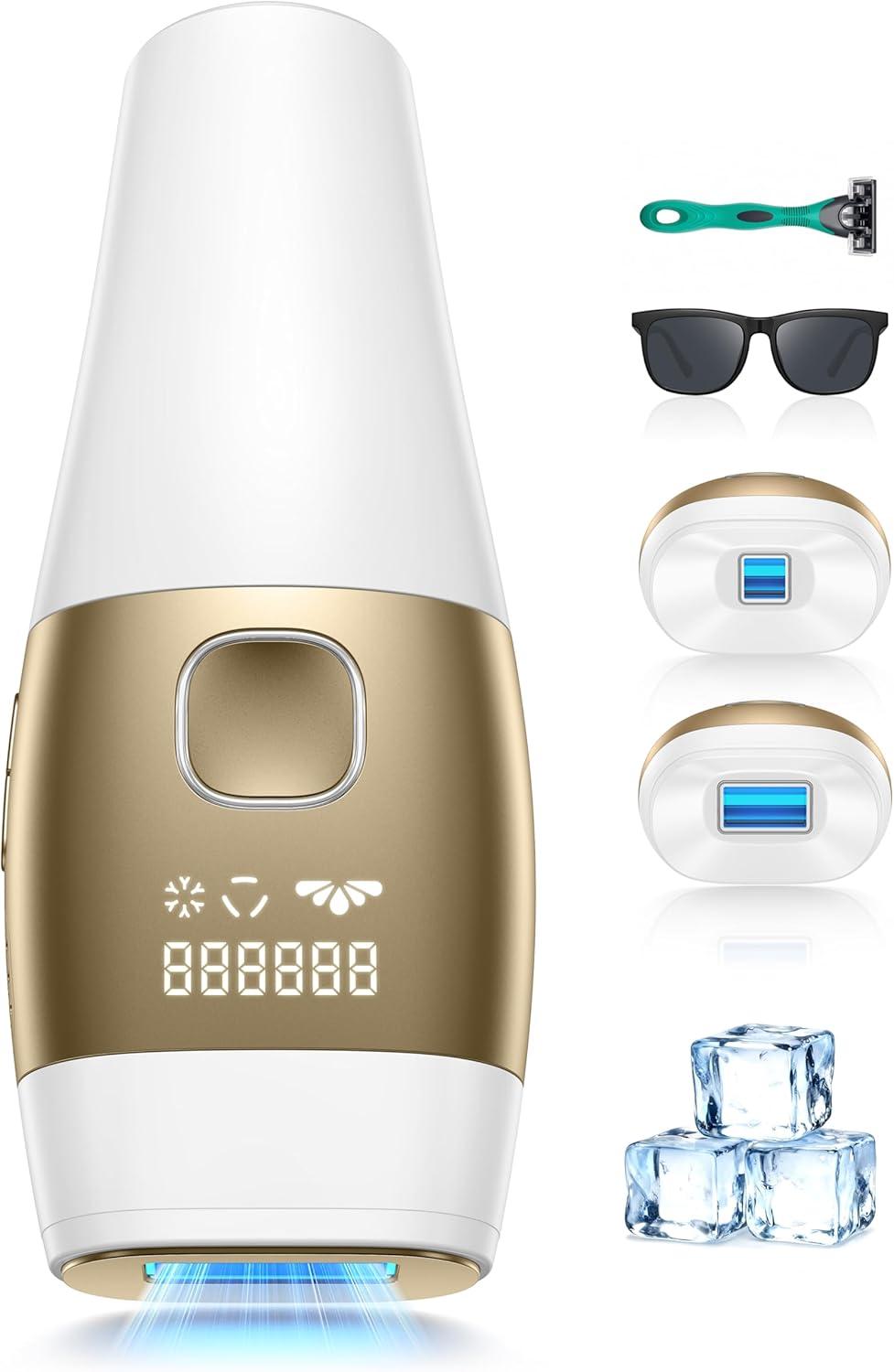 21J Epilatore Luce Pulsata con Funzione di Raffreddamento, Epilatore Laser Indolore a 2 Modalità, per Viso, Ascelle, Zona Bikini e Depilazione Corporea Totale